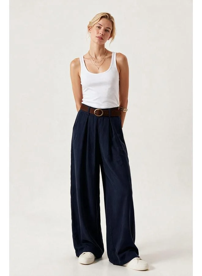 Lovely Istanbul Waisted Gabardine Skirt Pants LBY0072 Navy.