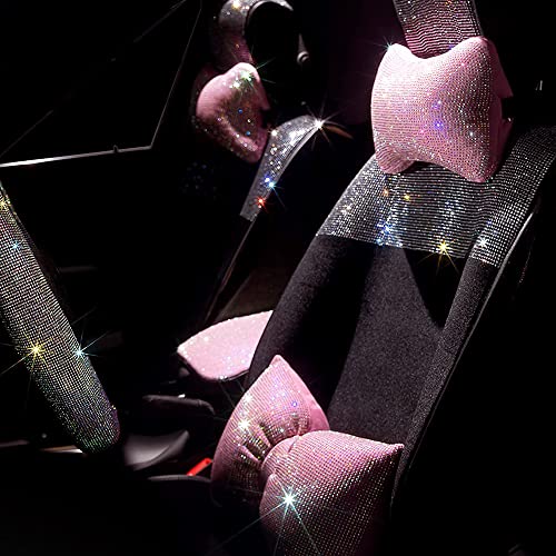 CARWALES 2 Pack Car Neck Pillow for Driving Seat Auto Headrest Cushion Head Rest Neck Support Relax Crystal Rhinestone Diamond Interior Bling Accessories for Women Girly Comfortable (Pink) - Image 2