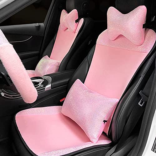 CARWALES 2 Pack Car Neck Pillow for Driving Seat Auto Headrest Cushion Head Rest Neck Support Relax Crystal Rhinestone Diamond Interior Bling Accessories for Women Girly Comfortable (Pink) - Image 3