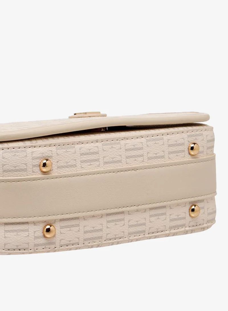 Elle BEIGE Monogram Print Crossbody Bag With Detachable Strap for Women | Best Price UAE