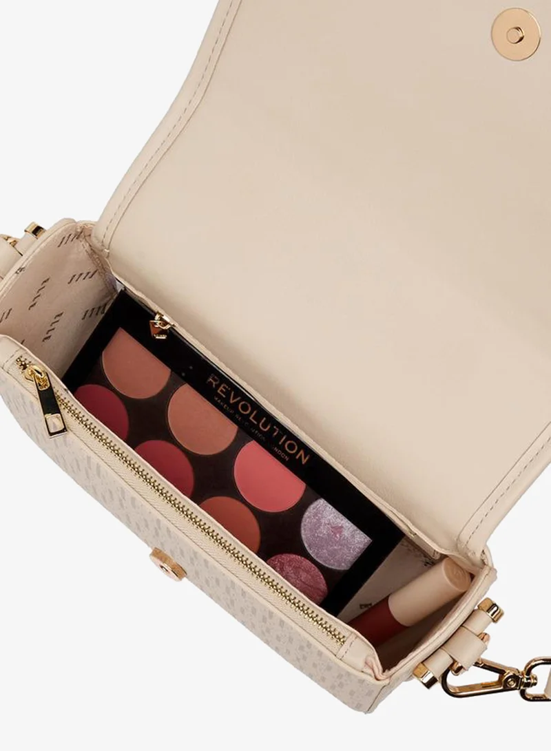 Elle BEIGE Monogram Print Crossbody Bag With Detachable Strap for Women | Best Price UAE