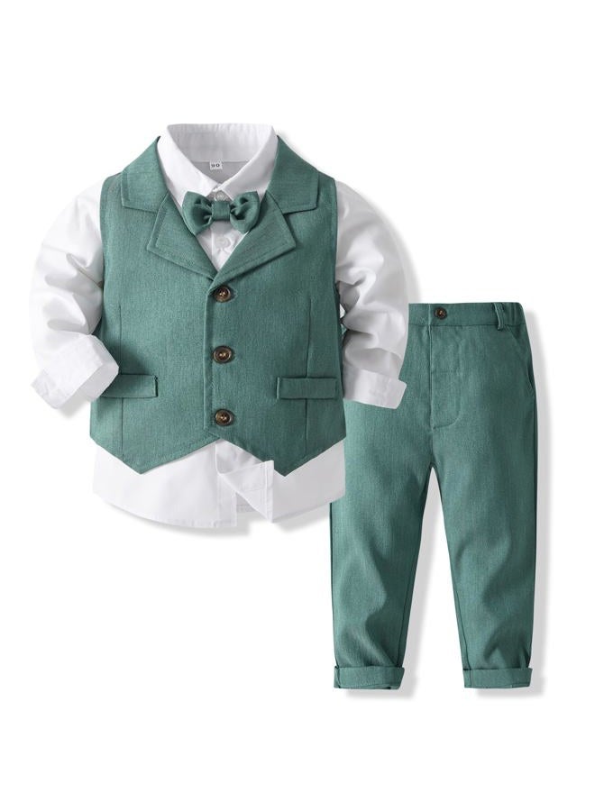 Kimocat Baby Boys Gentleman Bowtie Formal Outfit Suits Tuxedo Vest Wedding Party Suit, Green, 24 Months - Image 1