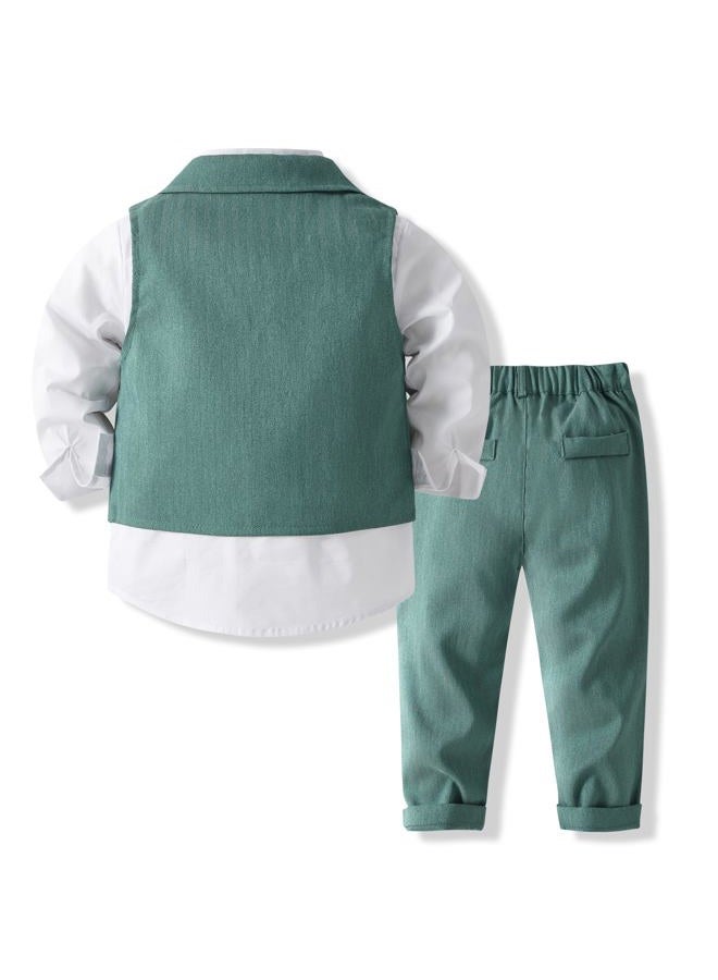 Kimocat Baby Boys Gentleman Bowtie Formal Outfit Suits Tuxedo Vest Wedding Party Suit, Green, 24 Months - Image 2