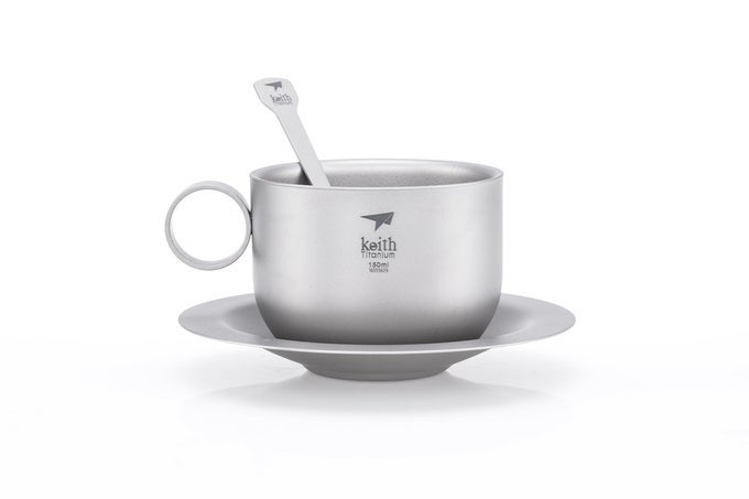 TITANIUM TI3601 DOUBLEWALL COFFEE CUP WITH SAUCER AND SPOON