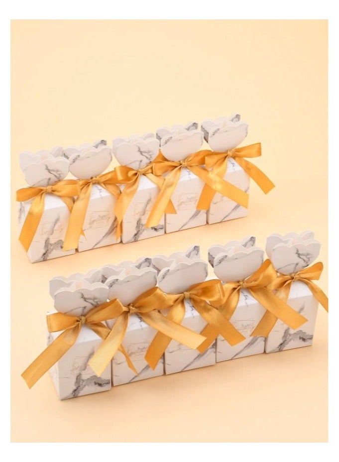 10 gray and white gift boxes with gold ribbon for wrapping and decorating gifts on occasions like birthday, wedding and celebrations - Image 2