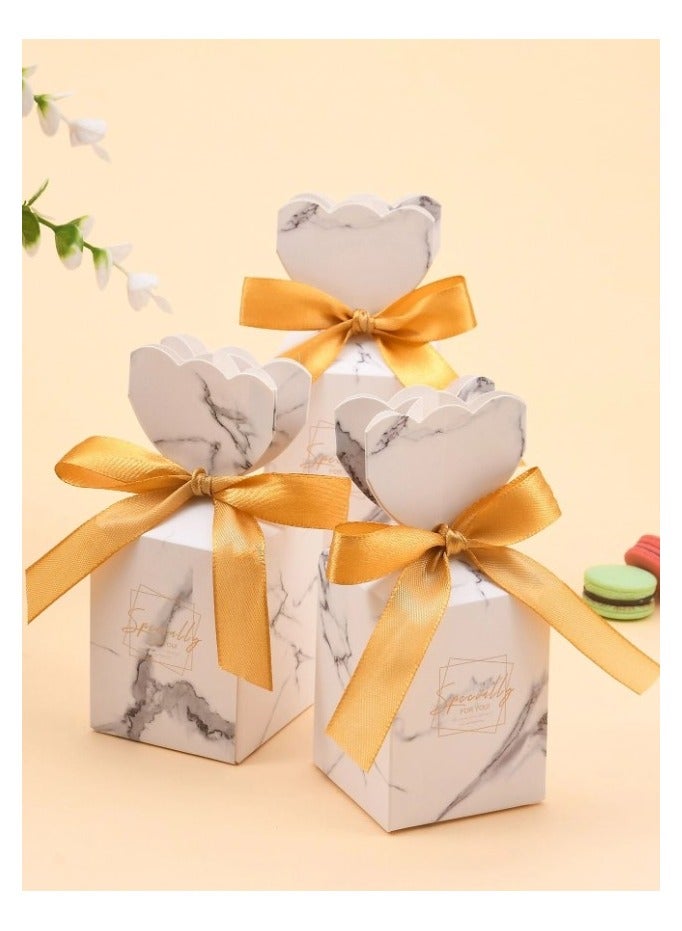 10 gray and white gift boxes with gold ribbon for wrapping and decorating gifts on occasions like birthday, wedding and celebrations - Image 1