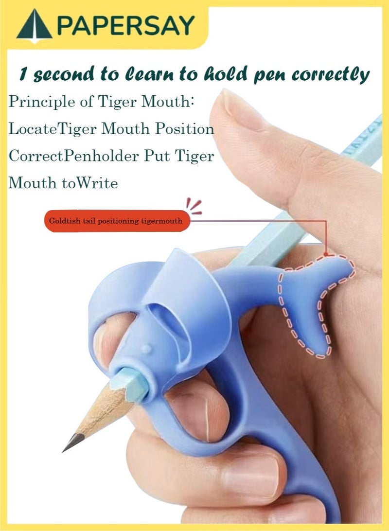 PAPERSAY 2PCS Pencil Grips for Kids, Soft Silicone Handwriting Correction Tool, Universal Finger Grips for Preschoolers – Posture Corrector for Children, Handwriting Aid (Blue) - Image 3