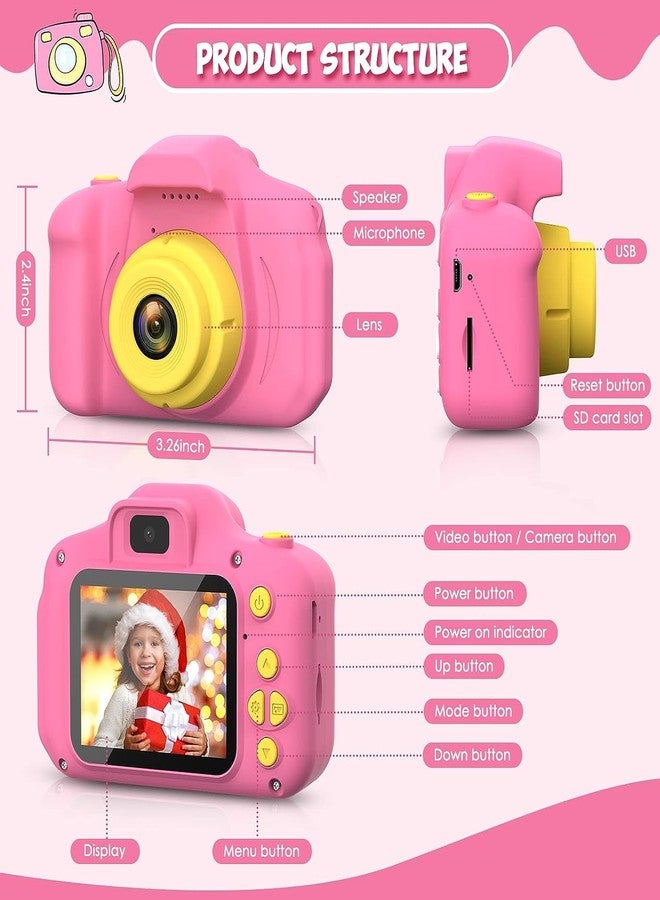 Desuccus Kids Camera HD 1080p for Girls, 3-8 Year Old, 32GB SD Card, 5 Fun Games, Pink - Image 2