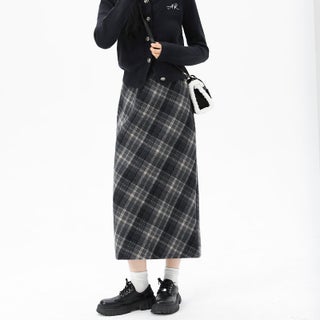 Vintage High Waist Plaid Skirt Academic Style Plaid Hip A- Line Skirt Woolen Skirt New in Autumn and Winter 2024 Black [long skirt] - pzsku/Z1294D977F1E0C32F563CZ/45/1746229083/8735d0f1-282f-45d1-ba41-202a3ed94007