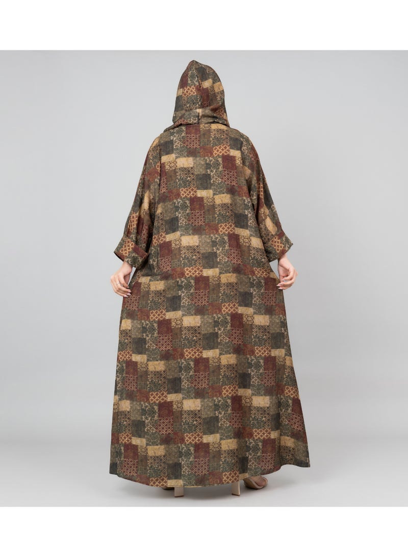 IKKXA Pattern Printed Hooded Jalabiya IK1020 Green - Image 2