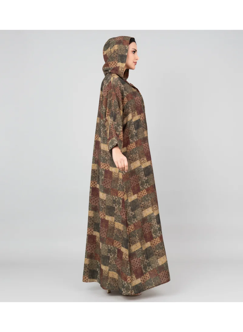 IKKXA Pattern Printed Hooded Jalabiya IK1020 Green