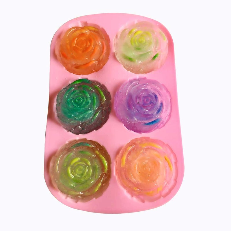 Silicone Mold For Handmade Soap, Cake, Jelly, Pudding, Chocolate, Dessert Etc.. (6 Cavity Rose), 10L x 10W x 10H cm