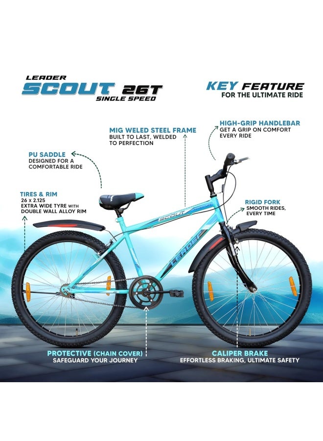 Leader دراجة جبلية سكوت 26 بوصة || سرعة واحدة || تعليق أمامي وقرص وكابح V || لون أخضر بحري وأسود || للجنسين || حجم الإطار - 18 بوصة - Image 5