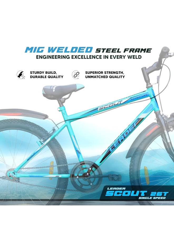 Leader دراجة جبلية سكوت 26 بوصة || سرعة واحدة || تعليق أمامي وقرص وكابح V || لون أخضر بحري وأسود || للجنسين || حجم الإطار - 18 بوصة - Image 3