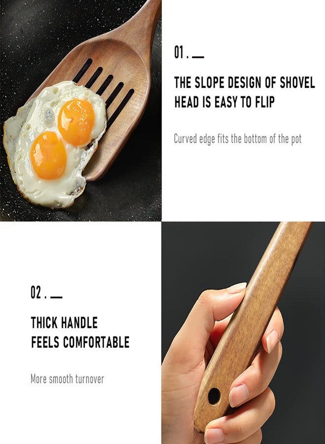 AYFDISHS Wooden Spatulas for Cooking, Handmade Natural Acacia Cooking Rice Paddle, Slotted Spatula for Nonstick Cookwares, Set of 2 - Image 5