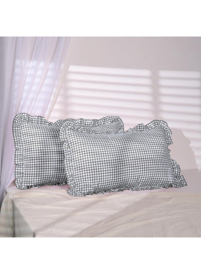 Sleepy Threads Grey Pillow Covers, Checkered Cover with Frill Border - Pack of 2, 27x18 Inch | Throw Pillow Covers for Sofa, Living Room, Bedroom, Couch & Diwan - Image 4