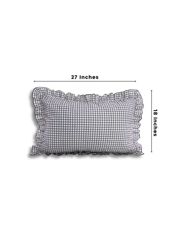 Sleepy Threads Grey Pillow Covers, Checkered Cover with Frill Border - Pack of 2, 27x18 Inch | Throw Pillow Covers for Sofa, Living Room, Bedroom, Couch & Diwan - Image 3