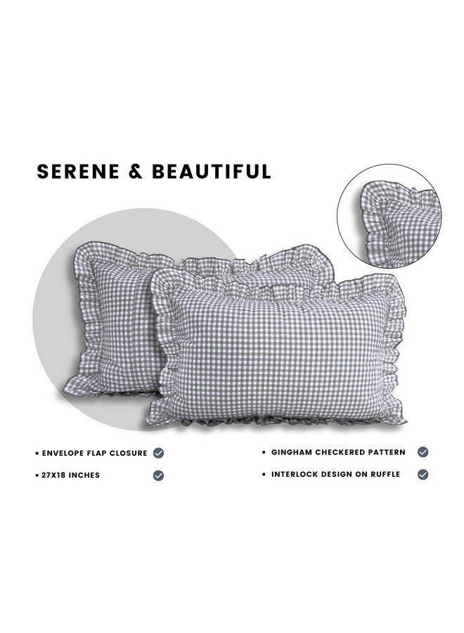 Sleepy Threads Grey Pillow Covers, Checkered Cover with Frill Border - Pack of 2, 27x18 Inch | Throw Pillow Covers for Sofa, Living Room, Bedroom, Couch & Diwan - Image 5