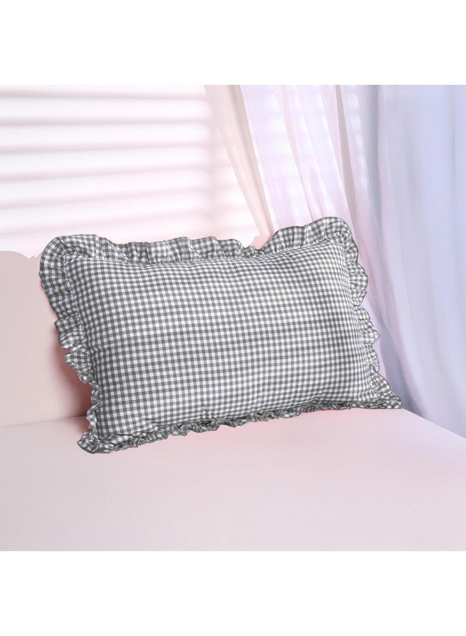 Sleepy Threads Grey Pillow Covers, Checkered Cover with Frill Border - Pack of 2, 27x18 Inch | Throw Pillow Covers for Sofa, Living Room, Bedroom, Couch & Diwan - Image 1