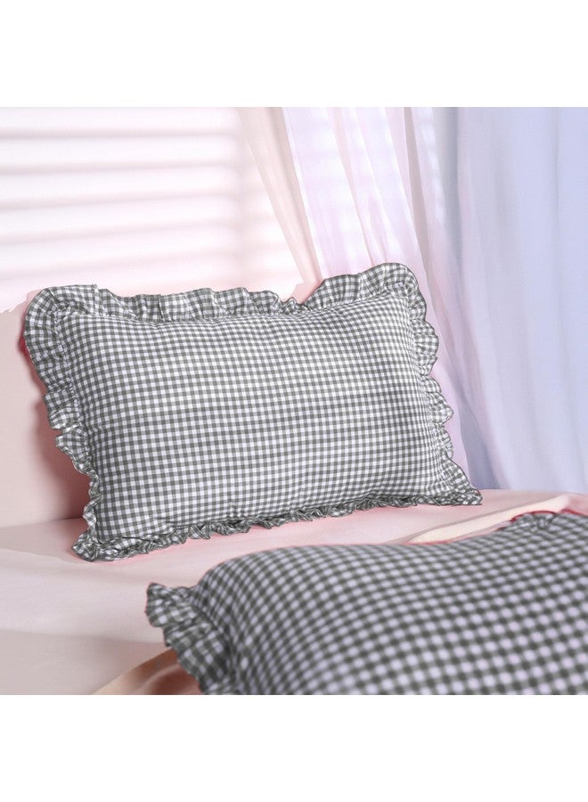 Sleepy Threads Grey Pillow Covers, Checkered Cover with Frill Border - Pack of 2, 27x18 Inch | Throw Pillow Covers for Sofa, Living Room, Bedroom, Couch & Diwan - Image 2