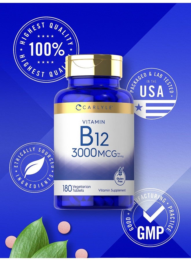 Carlyle فيتامين كارلايل B12 3000 ميكروغرام | 180 قرص | مكمل نباتي | خالي من الكائنات المعدلة وراثيًا وخالي من الغلوتين - Image 5