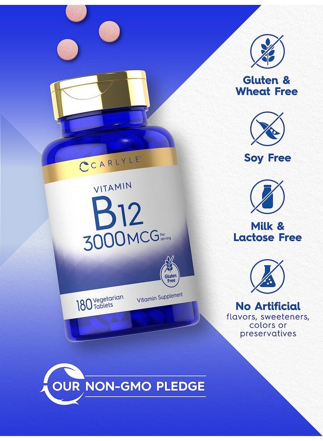 Carlyle فيتامين كارلايل B12 3000 ميكروغرام | 180 قرص | مكمل نباتي | خالي من الكائنات المعدلة وراثيًا وخالي من الغلوتين - Image 4