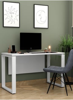 RIGID Steel Single Seater Workstation Desk with Wooden Top White 75x120x60cm  - Image 1