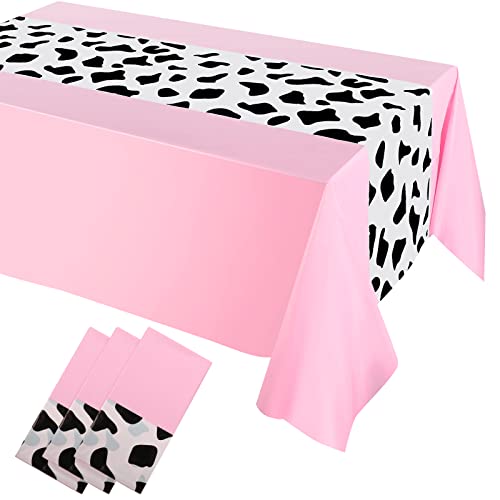 Remagr 54 x 108 Inch Cow Print Tablecloth for Party Decor, Western Table Cloth Cowboy Print Plastic Rustic Table Runner Highland My First Rodeo Toys Farm Animal Holiday Story(Pink,3 Pcs) - Image 1