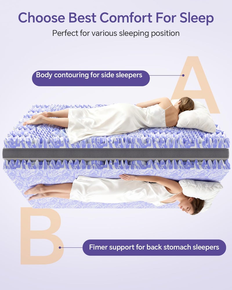 ChiXpace Dual Layer 4 Inch Memory Foam Mattress Topper Full - 2 Inch Gel Memory Foam and 2 Inch Pillow Top Mattress Pad, 7-Zone Egg Crate Full Size Mattress Topper (Grey) - Image 4