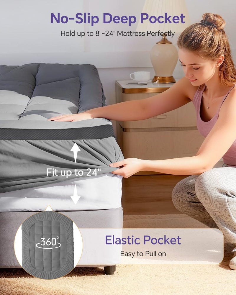 ChiXpace Dual Layer 4 Inch Memory Foam Mattress Topper Full - 2 Inch Gel Memory Foam and 2 Inch Pillow Top Mattress Pad, 7-Zone Egg Crate Full Size Mattress Topper (Grey) - Image 5