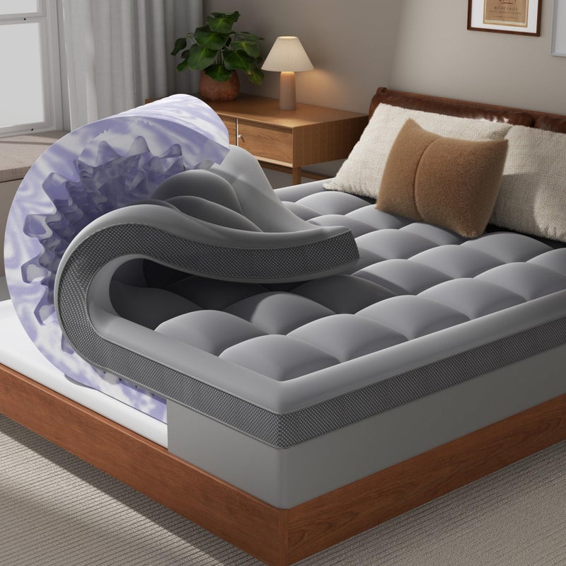 ChiXpace Dual Layer 4 Inch Memory Foam Mattress Topper Full - 2 Inch Gel Memory Foam and 2 Inch Pillow Top Mattress Pad, 7-Zone Egg Crate Full Size Mattress Topper (Grey) - Image 1