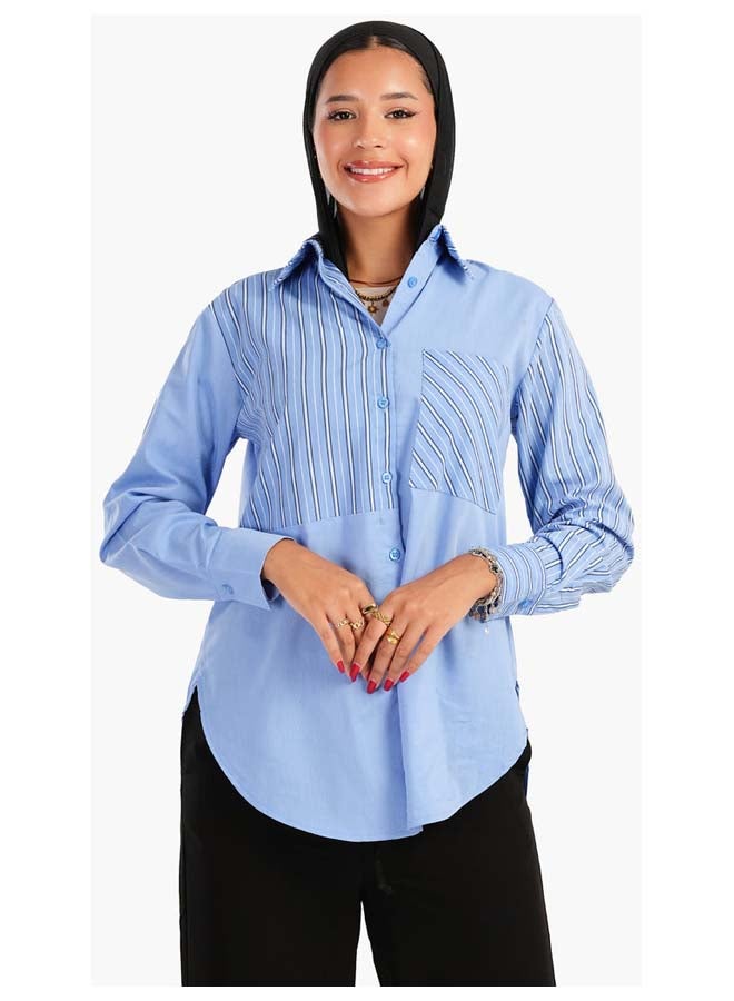 Carina Blue Poplin Basic Shirt - Image 1
