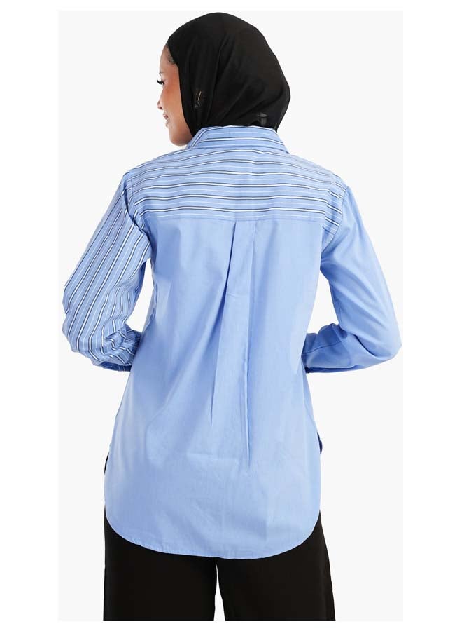 Carina Blue Poplin Basic Shirt - Image 3