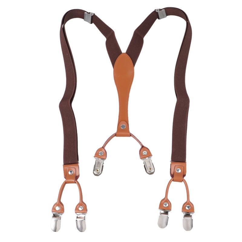 Men Suspenders: Dark Coffee Adjustable Elastic Heavy Duty Suspenders - Durable Metal Clips Fashionable Elegant Fit for Weddings Work Daily Wear Groomsmen Graduates - Image 3