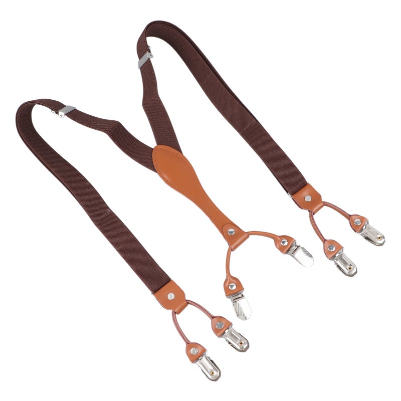 Men Suspenders: Dark Coffee Adjustable Elastic Heavy Duty Suspenders - Durable Metal Clips Fashionable Elegant Fit for Weddings Work Daily Wear Groomsmen Graduates - Image 5