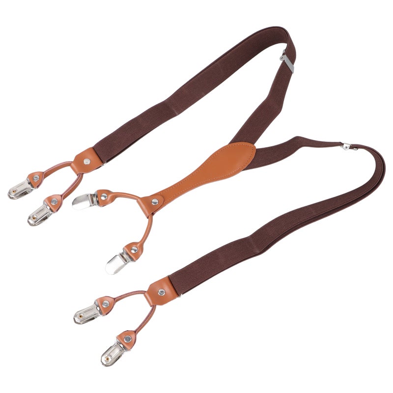 Men Suspenders: Dark Coffee Adjustable Elastic Heavy Duty Suspenders - Durable Metal Clips Fashionable Elegant Fit for Weddings Work Daily Wear Groomsmen Graduates - Image 4