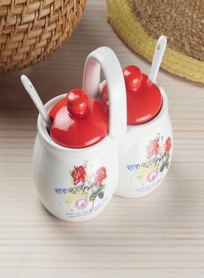 Kookee Ceramic Twin Condiment Jars with Lid & Spoon for Kitchen, Used for Serving Spices, Sugar, Salt, Pepper, Pickle, Sauces (10273) - Image 3