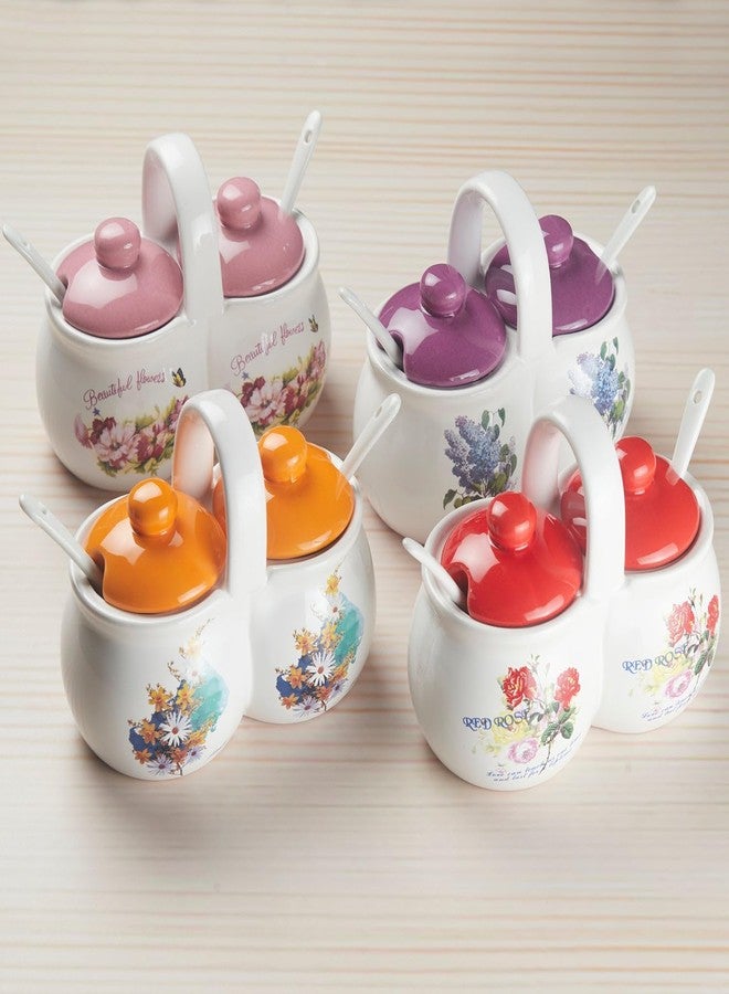 Kookee Ceramic Twin Condiment Jars with Lid & Spoon for Kitchen, Used for Serving Spices, Sugar, Salt, Pepper, Pickle, Sauces (10273) - Image 4
