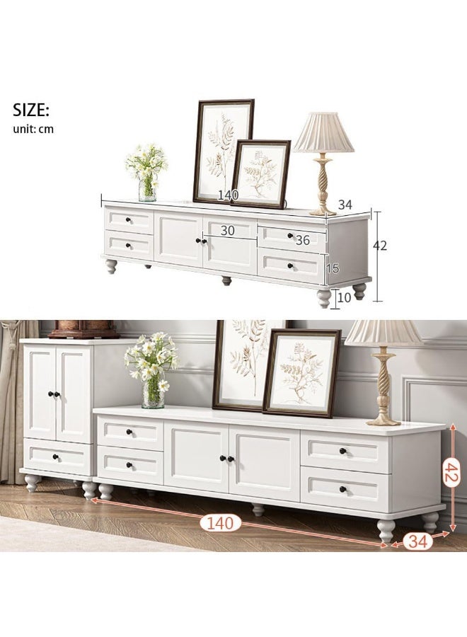 Generic European Style TV Table, 140cm Wooden TV Entertainment Center Console Table, Simple TV Stand Unit, Modern TV Cabinet for Living Room Bedroom, F97 (White)  - Image 2