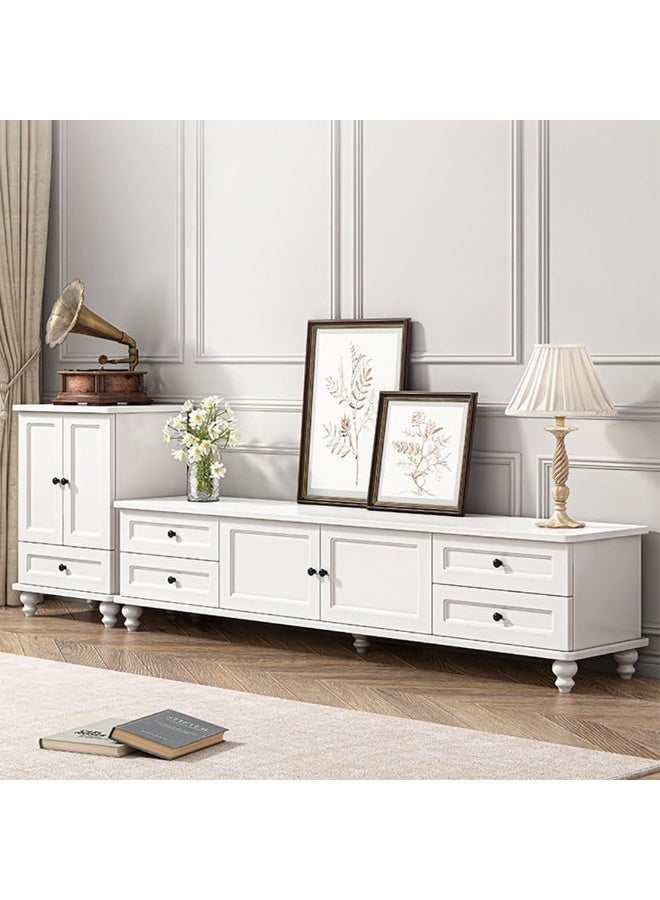 Generic European Style TV Table, 140cm Wooden TV Entertainment Center Console Table, Simple TV Stand Unit, Modern TV Cabinet for Living Room Bedroom, F97 (White)  - Image 3