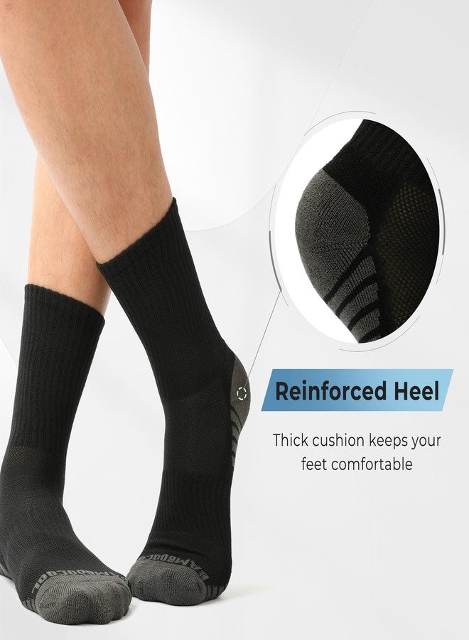 BAMBOO COOL Men's Crew Socks Athletic Running Sports Socks, Cushioned Moisture Wicking, Breathable Arch Support 6 Pack Black - Image 4