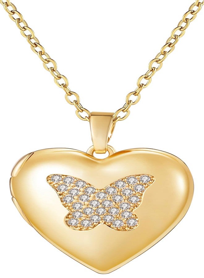 YOUFENG Love Heart Locket Necklace that Holds Pictures Photo Locket Birthday Gifts Gold-plated Butterfly - Image 1