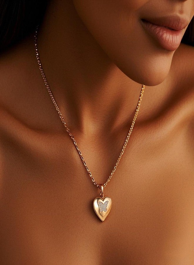 YOUFENG Love Heart Locket Necklace that Holds Pictures Photo Locket Birthday Gifts Gold-plated Butterfly - Image 4