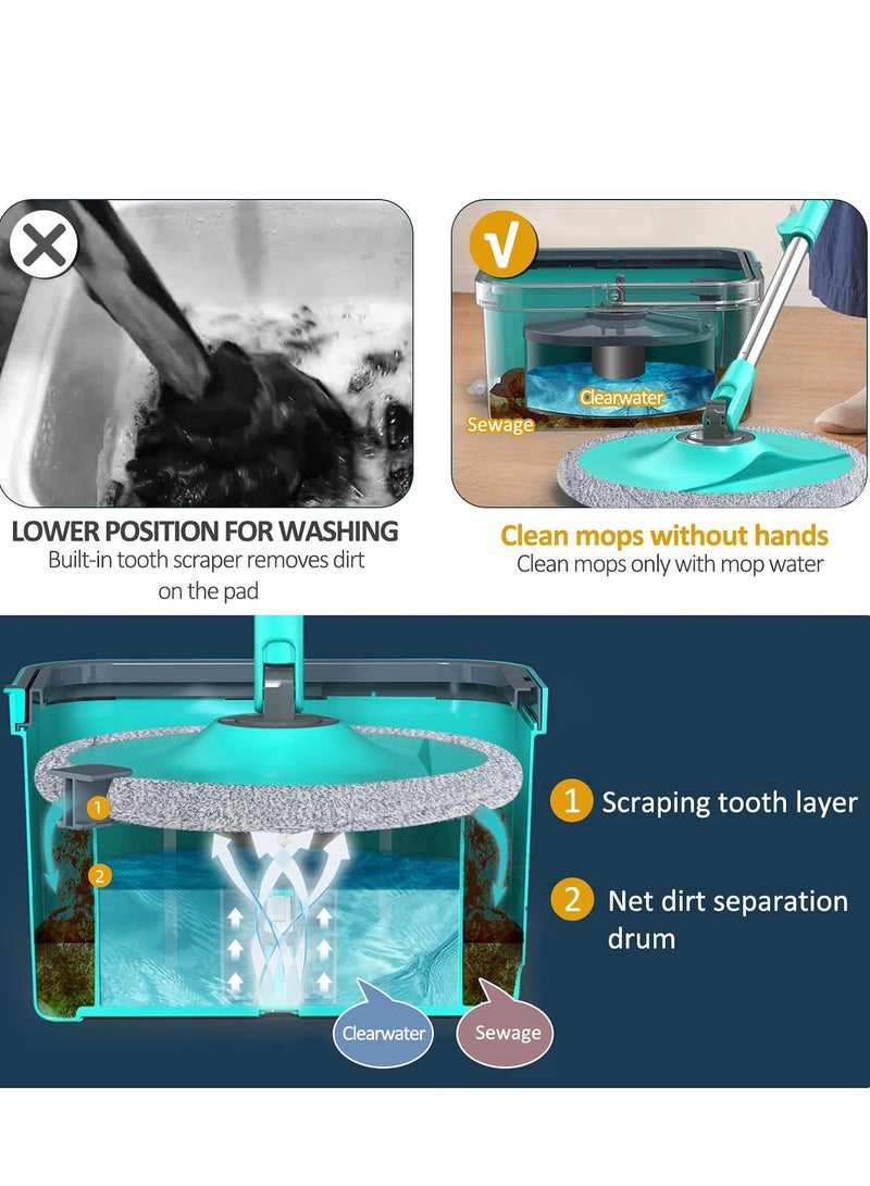 360 Degree Rotating Mop and Bucket Flat Design Self-Separating Mop Set with 2 Microfiber Pads and Extendable Handle Perfect for Cleaning All Kinds of Floors - Image 5