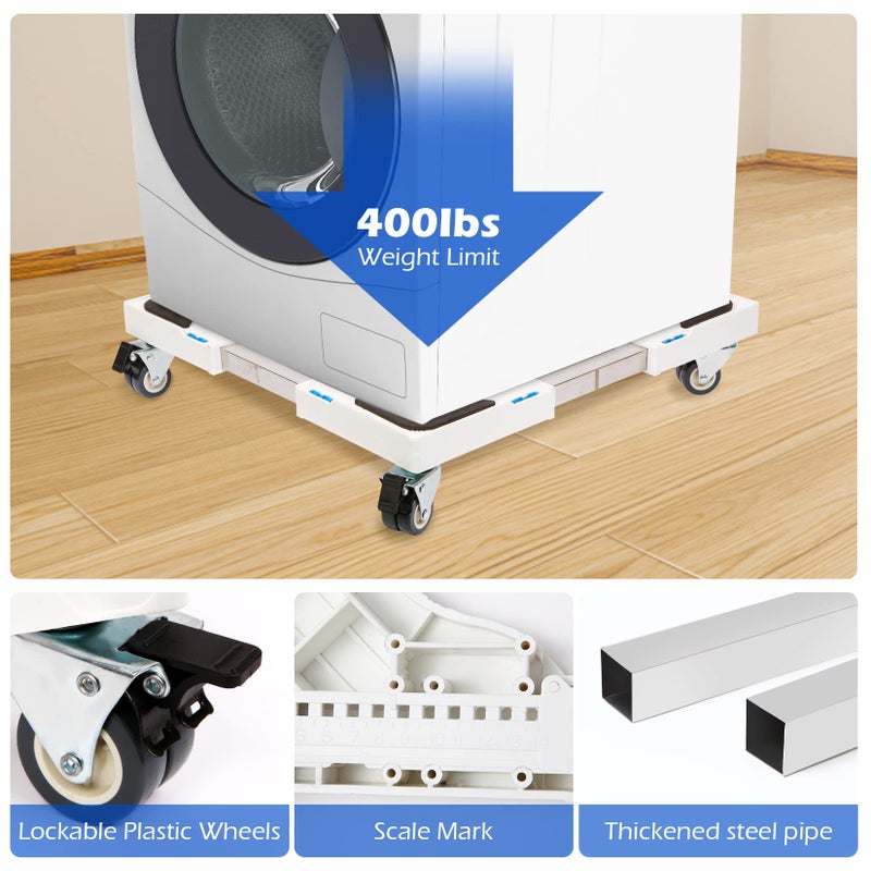 Nefish Furniture Dolly Adjustable Mini Fridge Stand Dolly Cart with 4 Lockable Wheels Washing Machine Stand Mobile Roller Universal Mobile Base Stand for Washer Dryer Refrigerator - Image 4