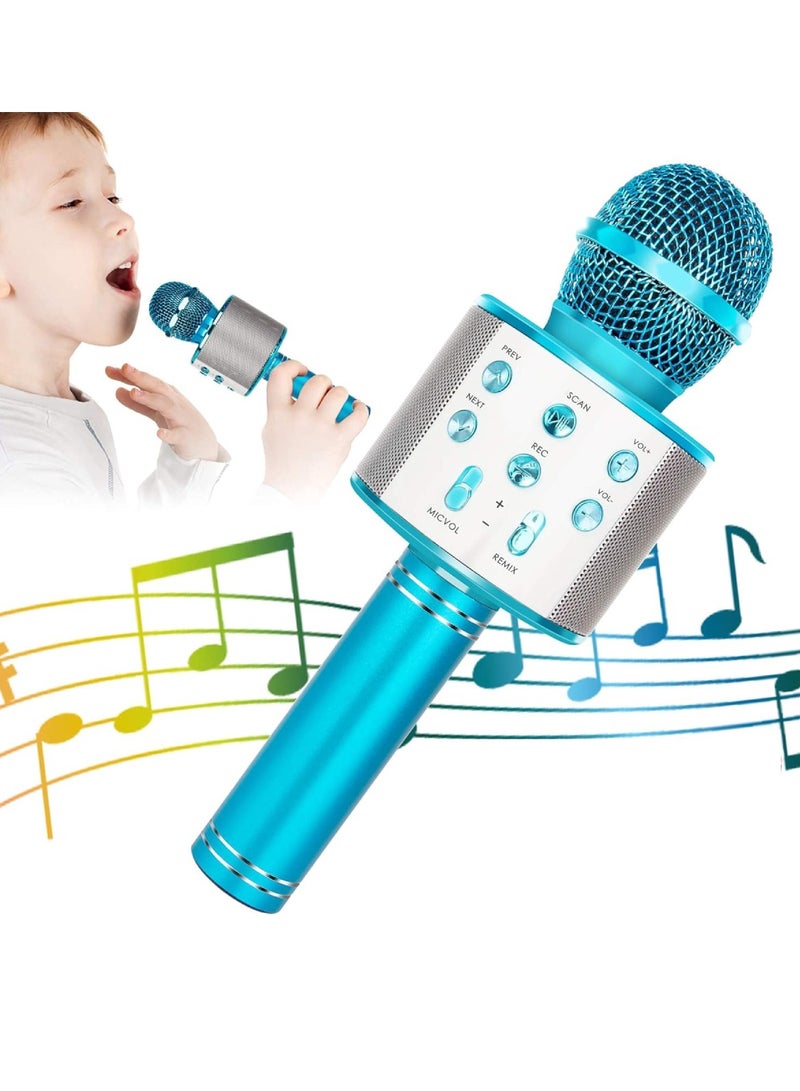DIGI CORE Kids Microphone Wireless Bluetooth Karaoke Microphone Portable Handheld Karaoke Mic Speaker Machine For Home Party Birthday For All Smartphones Karaoke Machine Toys For Boys & Girls WS-858 Blue - Image 1
