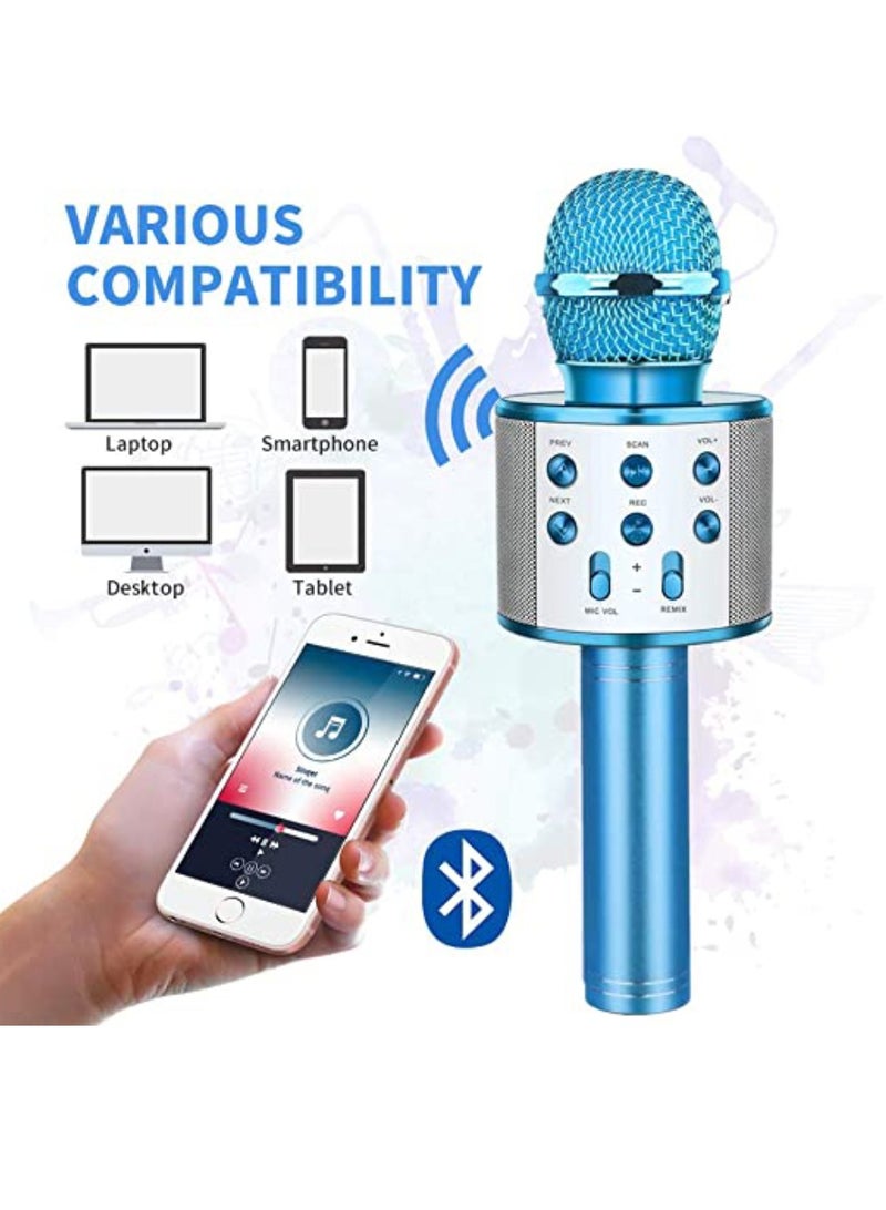 DIGI CORE Kids Microphone Wireless Bluetooth Karaoke Microphone Portable Handheld Karaoke Mic Speaker Machine For Home Party Birthday For All Smartphones Karaoke Machine Toys For Boys & Girls WS-858 Blue - Image 4