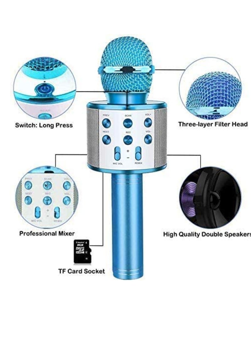 DIGI CORE Kids Microphone Wireless Bluetooth Karaoke Microphone Portable Handheld Karaoke Mic Speaker Machine For Home Party Birthday For All Smartphones Karaoke Machine Toys For Boys & Girls WS-858 Blue - Image 3