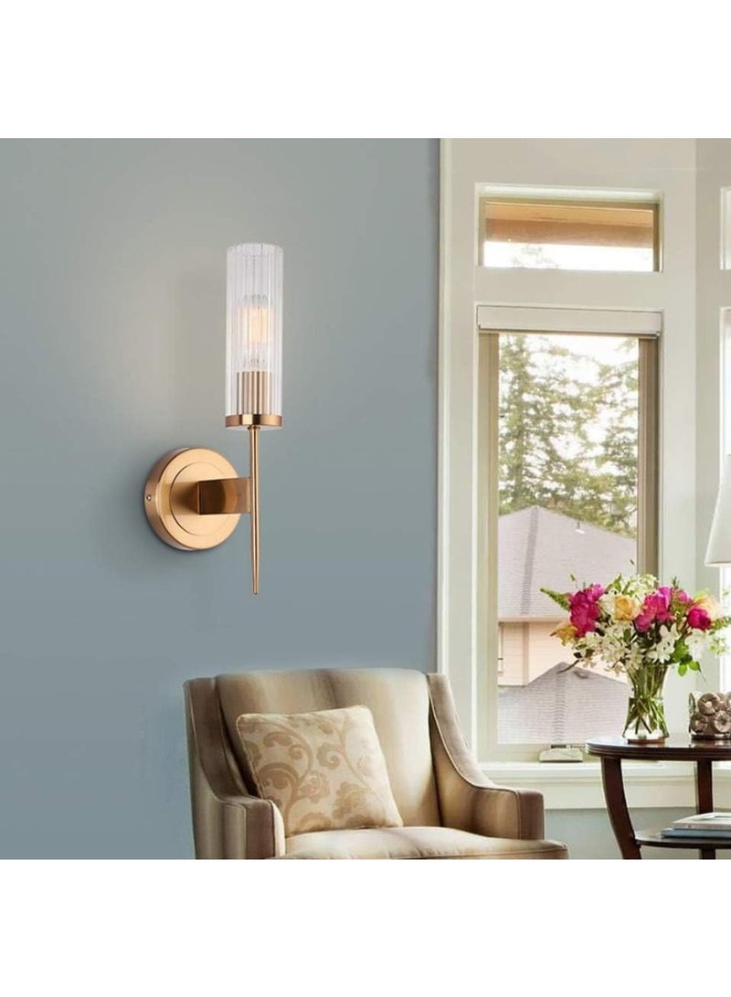 Modern LED Wall Light with Gold Finish & Vertical Ribbed Glass Shade | Decorative Wall Sconce for Bedroom, Living Room, Hallway | Elegant Indoor Wall Lamp for Home & Hotel Décor - Image 3