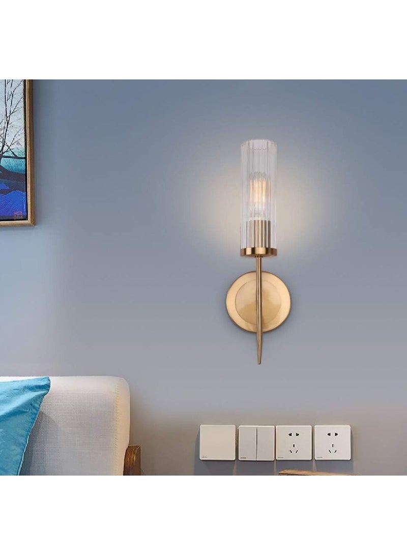 Modern LED Wall Light with Gold Finish & Vertical Ribbed Glass Shade | Decorative Wall Sconce for Bedroom, Living Room, Hallway | Elegant Indoor Wall Lamp for Home & Hotel Décor - Image 1